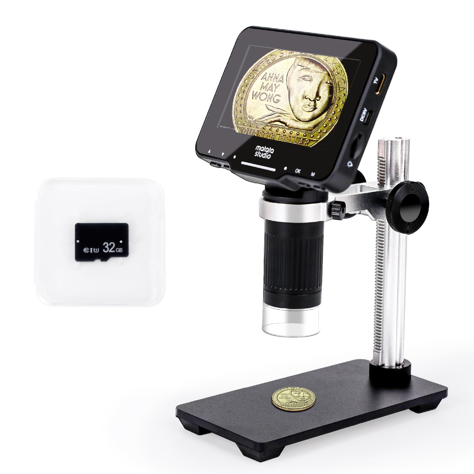 Matatastudio M2B 1000X Digital Microscope With 4.3'' Lcd Screen, 1080P Coin Magnifier, 8 Led Lights, Support Photo&Video, Adjust